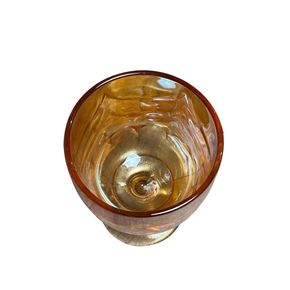 Vintage Amber Carnival Glass Iridescent Starburst Goblet Wine Glass 6in